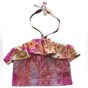 NWT Band of the Free Floral Ruffle Crop Halter Top - Womens Size Small